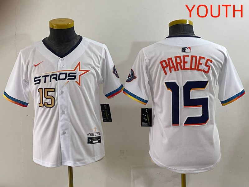 Youth Houston Astros #15 Paredes White Fourth generation Joint Name 2025 Nike MLB Jersey style 4->youth mlb jersey->Youth Jersey